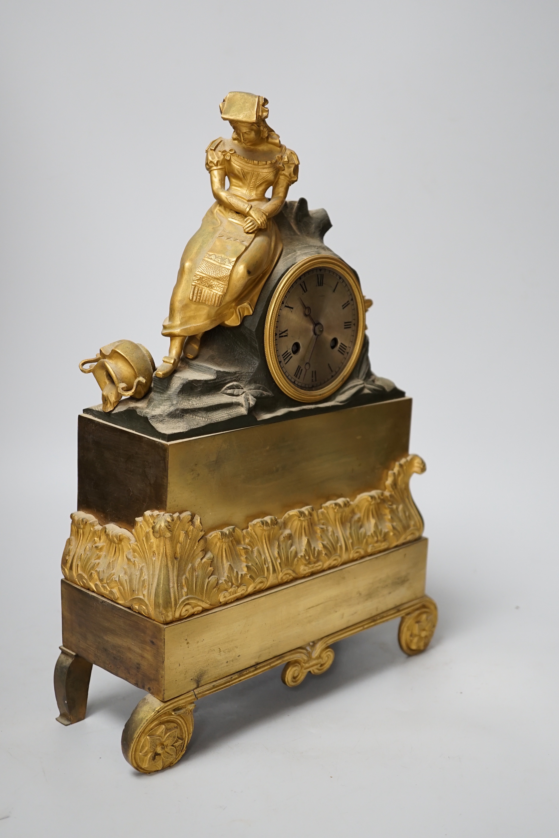 A 19th century French ormolu figural mantel clock, 37cm